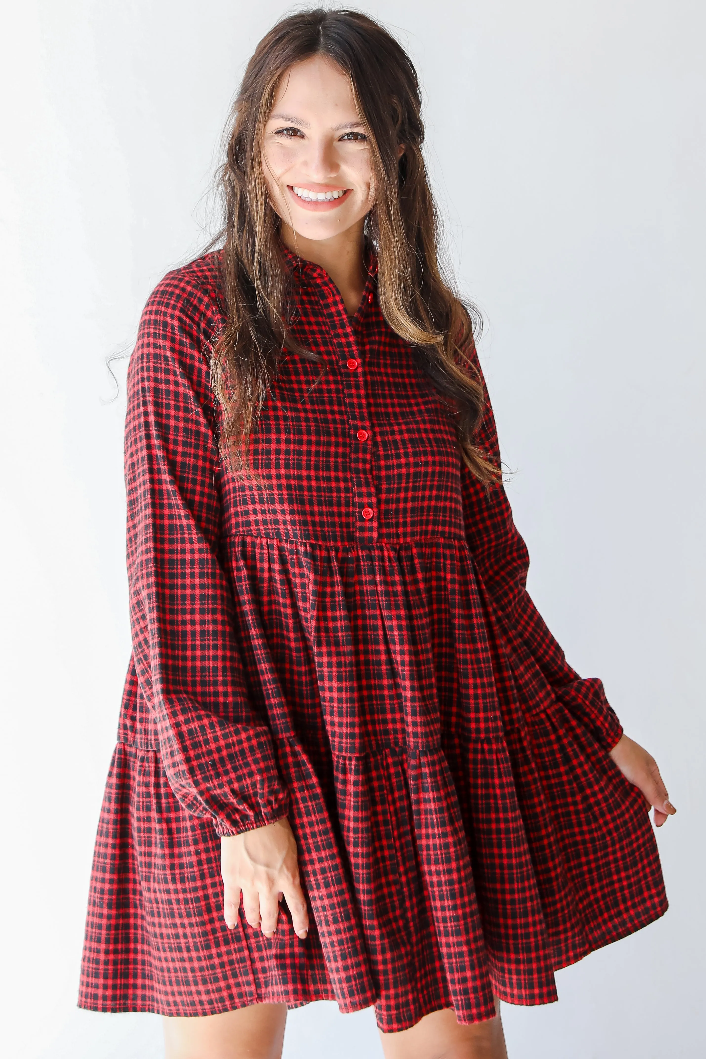 Stadium Lights Plaid Babydoll Mini Dress