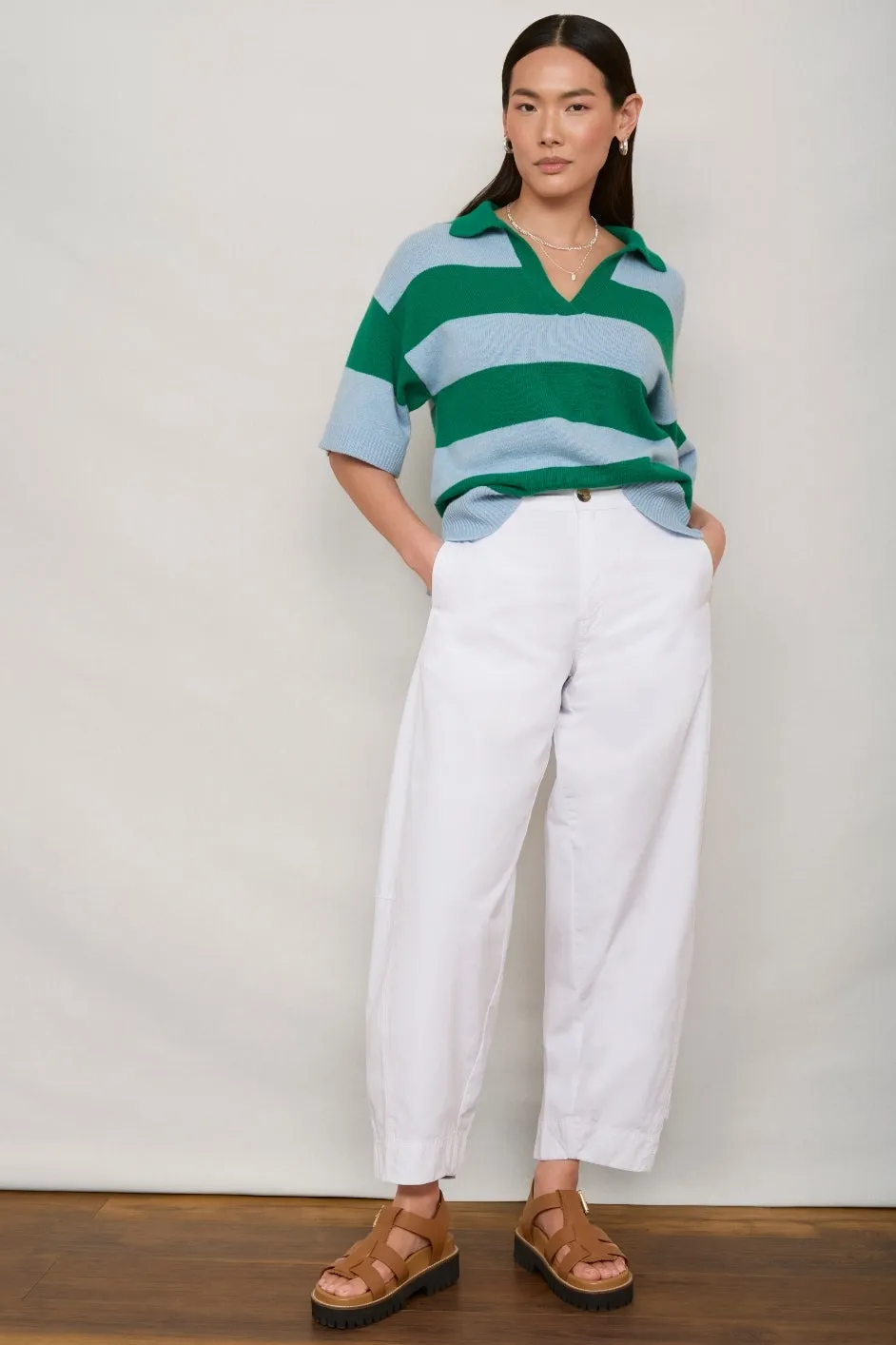 Stella Cotton Barrel Trouser - White