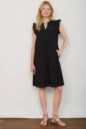 Tabitha Short Broderie Dress - Black