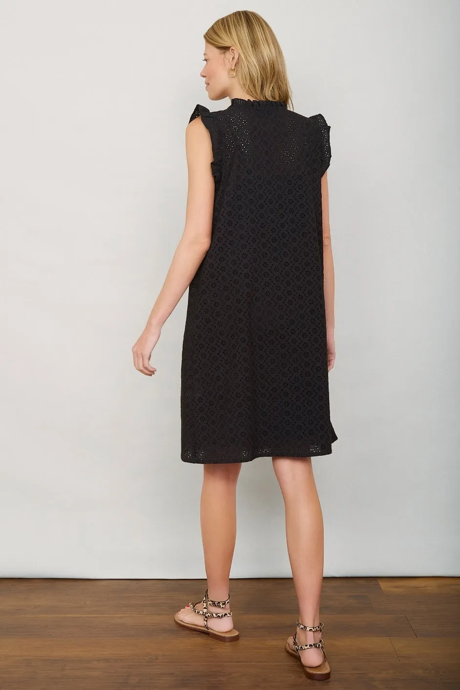 Tabitha Short Broderie Dress - Black