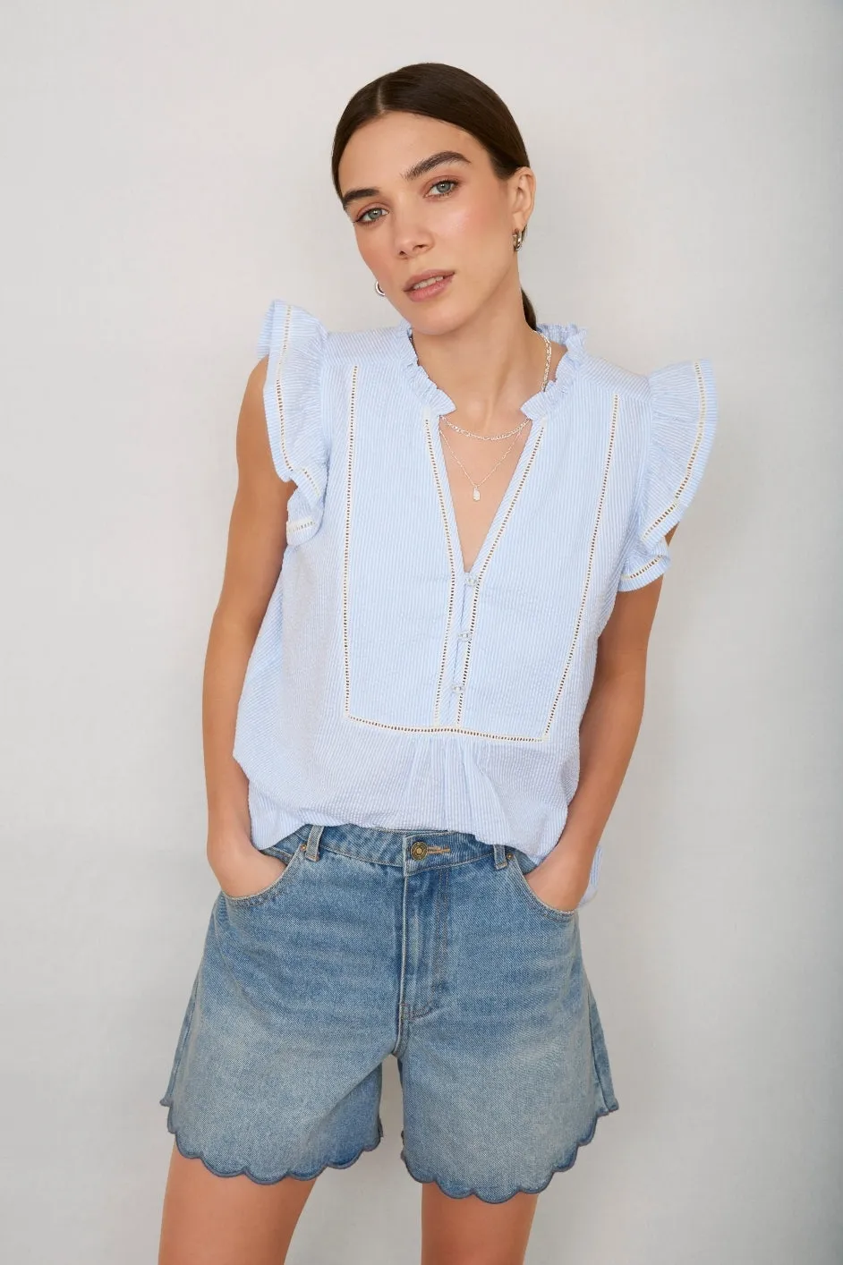 Talya Top - Blue/Ivory Stripe