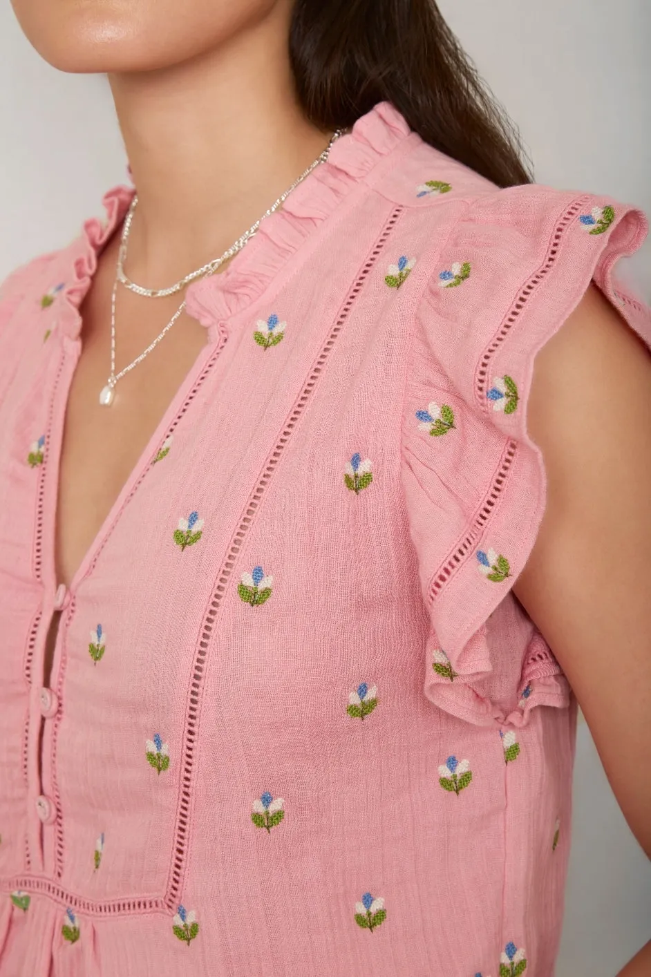 Talya Top - Pink Embroidery