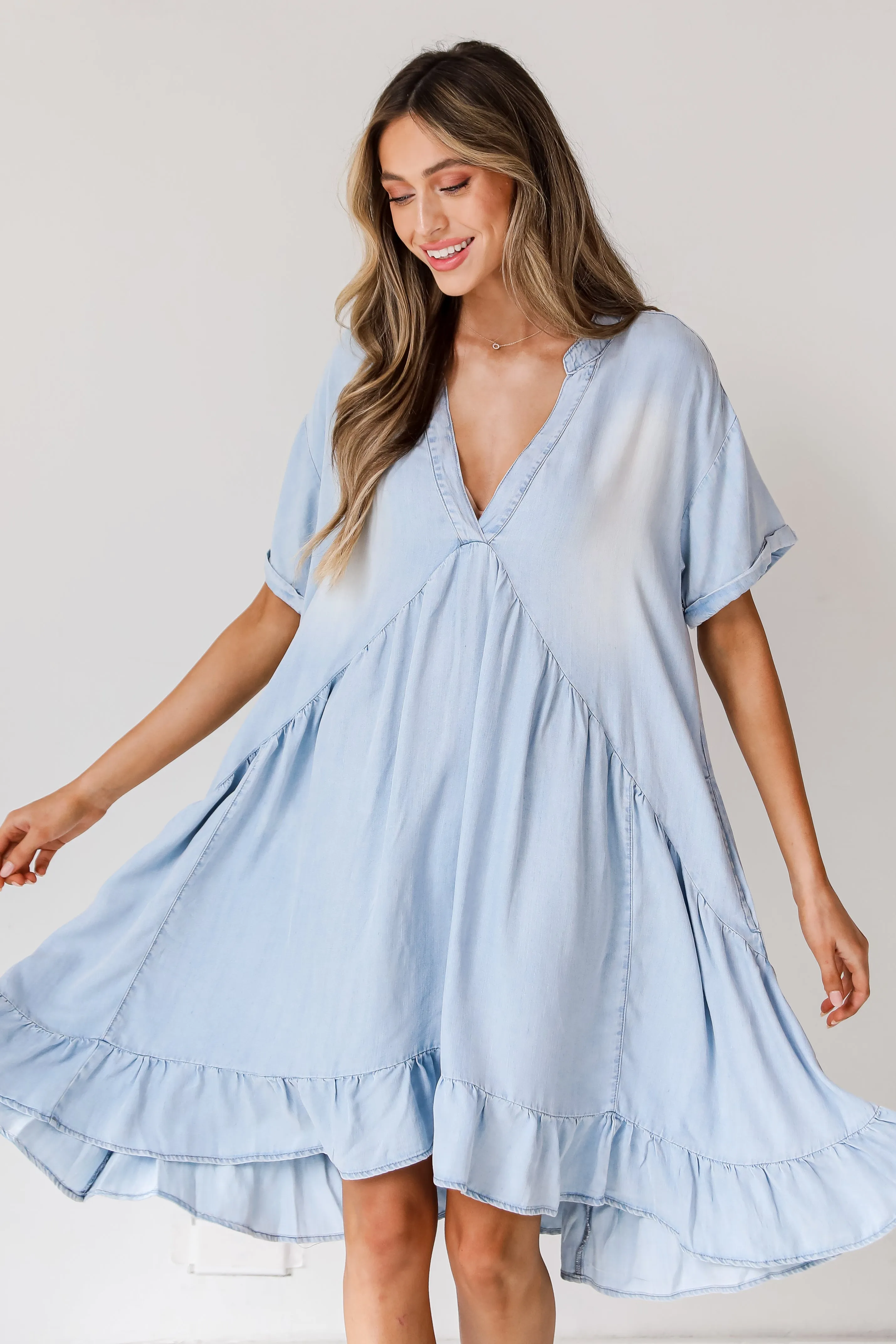 Uniquely Sweet Denim Babydoll Mini Dress