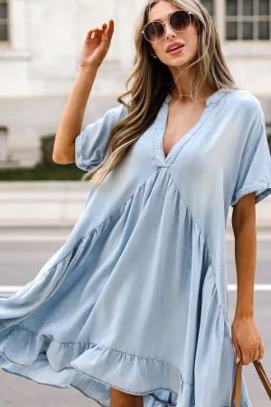 Uniquely Sweet Denim Babydoll Mini Dress