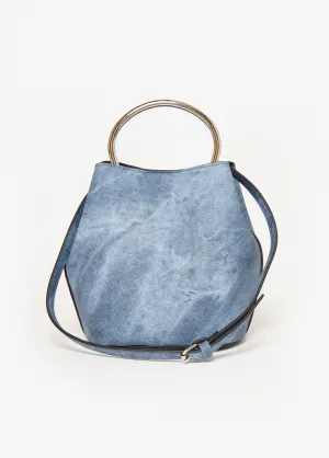 Whiskered Denim Print Bucket Bag