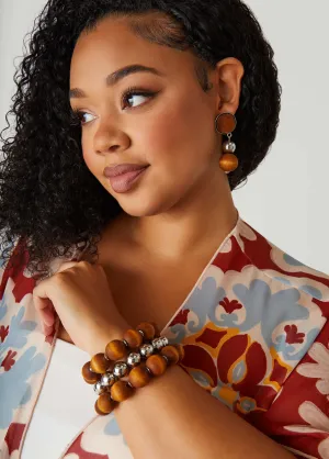 Wood Bracelets And Earrings Set